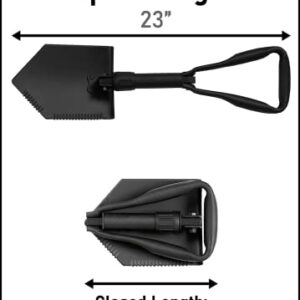 USGI Industries Military Style Shovel | Tri-Fold Entrenching Tool with Serrated Edge | Lightweight, Foldable, Compact, Multi-Use Perfect for Camping, Survival, Trenching (OCP Cover)