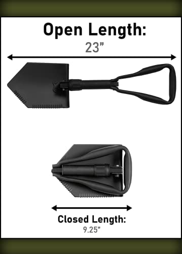 USGI Industries Military Style Shovel | Tri-Fold Entrenching Tool with Serrated Edge | Lightweight, Foldable, Compact, Multi-Use Perfect for Camping, Survival, Trenching (OCP Cover)