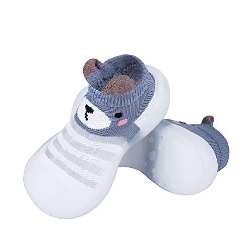 Baby Boy Girls Animal Non-Skid Sock Shoes Indoor Slipper Breathable Cotton Mesh Lightweight Sole(WhiteBear,15.5cm)