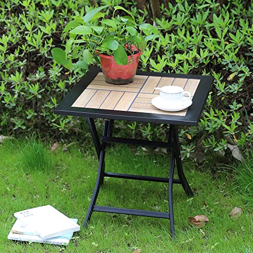 MEMAEMO Small Metal Outdoor Side Table,18” Square Folding Portable Patio End Tables, Mosaic Coffee Tea Bistro Table with Ceramic Tile Top for Living Room,Garden or Yard