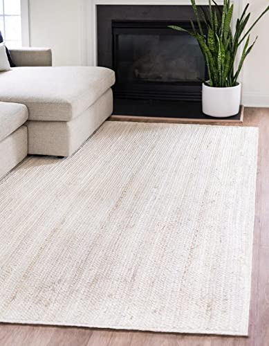 The Knitted Co. 100% Jute Area Rug 4x6 Feet Approx- Braided Design Hand Woven Dyed Off-White Natural Fibers Carpet - Home Decor for Living Room Hallways (4' x 6', Off-White)