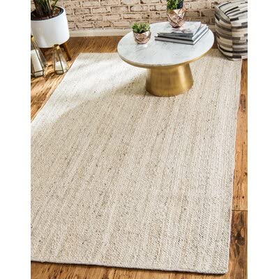 The Knitted Co. 100% Jute Area Rug 4x6 Feet Approx- Braided Design Hand Woven Dyed Off-White Natural Fibers Carpet - Home Decor for Living Room Hallways (4' x 6', Off-White)