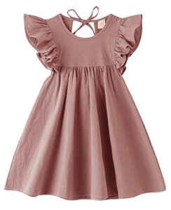 lyxiof toddler baby girl cotton linen dress ruffle sleeve halter sleeveless kids casual dresses dark pink 90cm