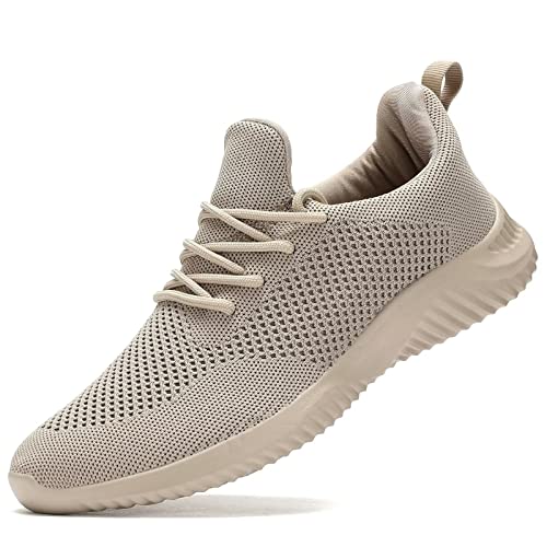 Men's Slip On Running Shoes Fashion Walking Sneakers Mesh Soft Sole Loafers Comfortable & Light-Weight Tennis Work Trainers Khaki