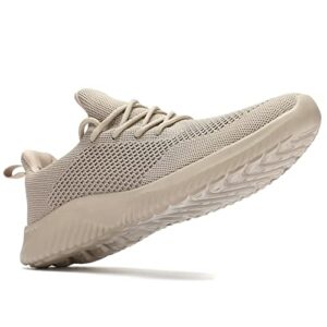 Men's Slip On Running Shoes Fashion Walking Sneakers Mesh Soft Sole Loafers Comfortable & Light-Weight Tennis Work Trainers Khaki