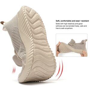 Men's Slip On Running Shoes Fashion Walking Sneakers Mesh Soft Sole Loafers Comfortable & Light-Weight Tennis Work Trainers Khaki