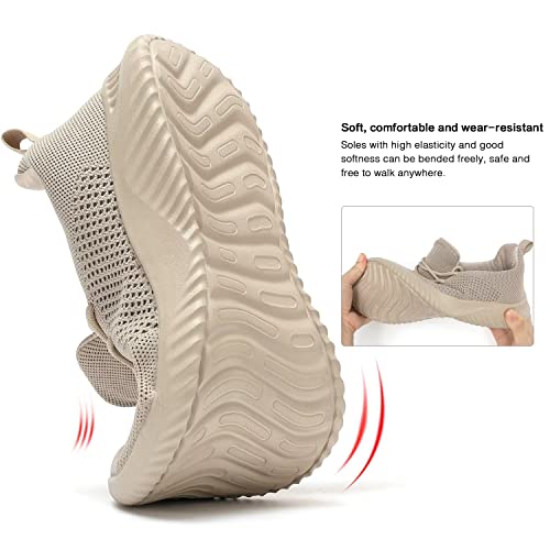 Men's Slip On Running Shoes Fashion Walking Sneakers Mesh Soft Sole Loafers Comfortable & Light-Weight Tennis Work Trainers Khaki