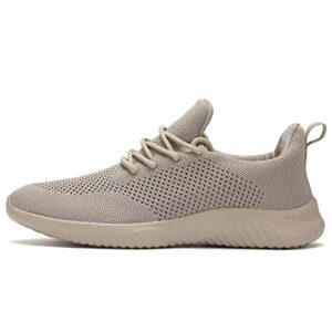 Men's Slip On Running Shoes Fashion Walking Sneakers Mesh Soft Sole Loafers Comfortable & Light-Weight Tennis Work Trainers Khaki