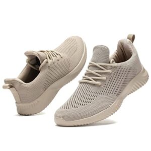 Men's Slip On Running Shoes Fashion Walking Sneakers Mesh Soft Sole Loafers Comfortable & Light-Weight Tennis Work Trainers Khaki