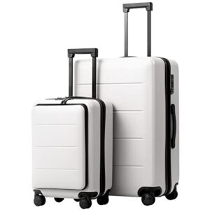 coolife luggage suitcase piece set carry on abs+pc spinner trolley with pocket compartment weekend bag (white, 2-piece set)