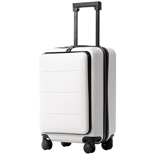 Coolife Luggage Suitcase Piece Set Carry On ABS+PC Spinner Trolley with pocket Compartment Weekend Bag (White, 20in(carry on))