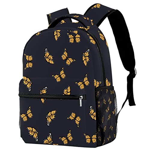 Niaocpwy Yellow Butterfly Black Background School Backpack Medium Size, Travel Bag For Women Girls Men Boys Teens