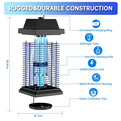 WVV Bug Zapper, 4200V Electric Mosquito Zappers Killer ,Electronic Light Bulb Lamp for Outdoor and Indoor (Metal A)