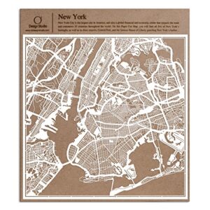 new york paper cut map white 12x12 inches paper art