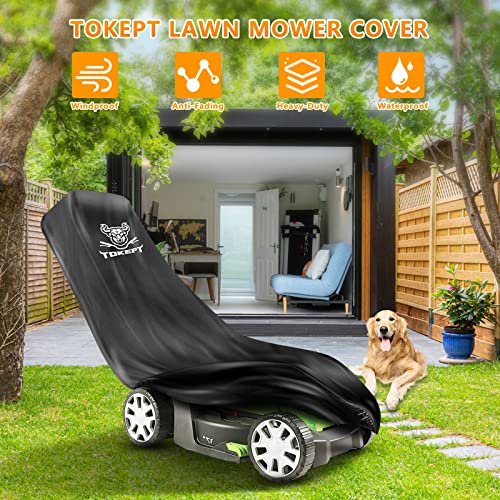 Tokept Upgraded Heavy Duty Waterproof Material 300D Walk-Behind Lawn Mower Cover with Windproof Buckle for Respective Bad Weather XL