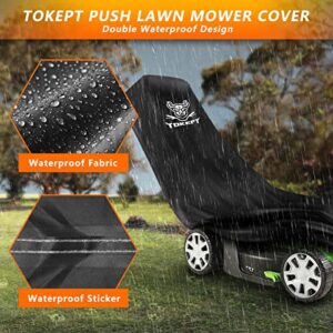 Tokept Upgraded Heavy Duty Waterproof Material 300D Walk-Behind Lawn Mower Cover with Windproof Buckle for Respective Bad Weather XL