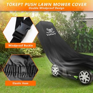 Tokept Upgraded Heavy Duty Waterproof Material 300D Walk-Behind Lawn Mower Cover with Windproof Buckle for Respective Bad Weather XL