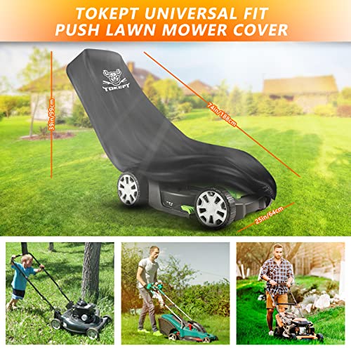 Tokept Upgraded Heavy Duty Waterproof Material 300D Walk-Behind Lawn Mower Cover with Windproof Buckle for Respective Bad Weather XL