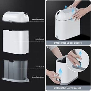 JUDRDO Bathroom Trash Can with Automatic Lids, Bedroom Garbage Cans w/a lid, No Touch Smart Trash Bin for Office, 4.6 Gallon Plastic Wastebasket, Small Narrow White Self Closing Garbage Bins