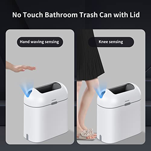 JUDRDO Bathroom Trash Can with Automatic Lids, Bedroom Garbage Cans w/a lid, No Touch Smart Trash Bin for Office, 4.6 Gallon Plastic Wastebasket, Small Narrow White Self Closing Garbage Bins