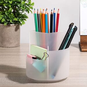 lovebb 360 rotating pencil pen holder - 3 slot makeup/cosmetics brushes storage organizer cup for desk table vanity countertops, clear