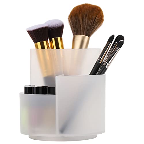 LoveBB 360 Rotating Pencil Pen Holder - 3 Slot Makeup/Cosmetics Brushes Storage Organizer Cup for Desk Table Vanity Countertops, Clear