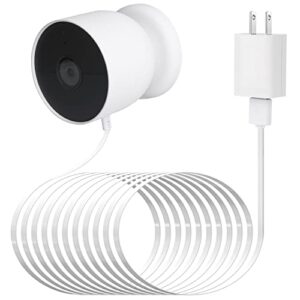 power cable compatible with google nest cam outdoor or indoor, battery, 30ft/9.1m weatherproof outdoor cable continuously charging your nest camera (white)