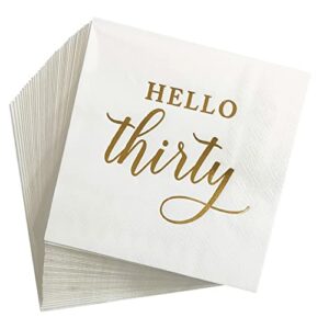 aaamn 40pcs hello thirty cocktail disposible napkins happy 30th birthday decorations for men and women and wedding anniversary party dec gold
