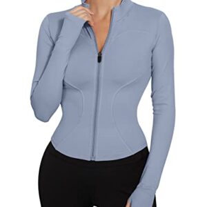 LUYAA Workout Zip Up Jackets for Women Lightweight Running Jacket Crop Tops Blue M