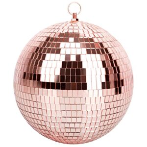 mirror ball for disco dj club party wedding home decor, muscab 8 inch disco ball with hanging ring, rose gold