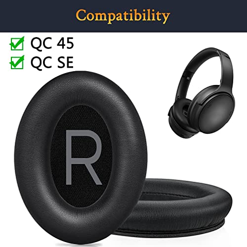 SOULWIT Professional Ear Pads Cushions Replacement for Bose QuietComfort 45 (QC45)/QuietComfort SE (QC SE) Over-Ear Headphones, Earpads with Softer Protein Leather, Noise Isolation Foam (Black)