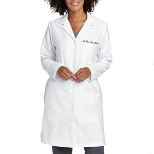 personalized embroidered lab coat for women with medical specialty icon & your name or text, 13 thread colors - custom embroidered women's laboratory coats w/ 3 pockets & long sleeve, white - large