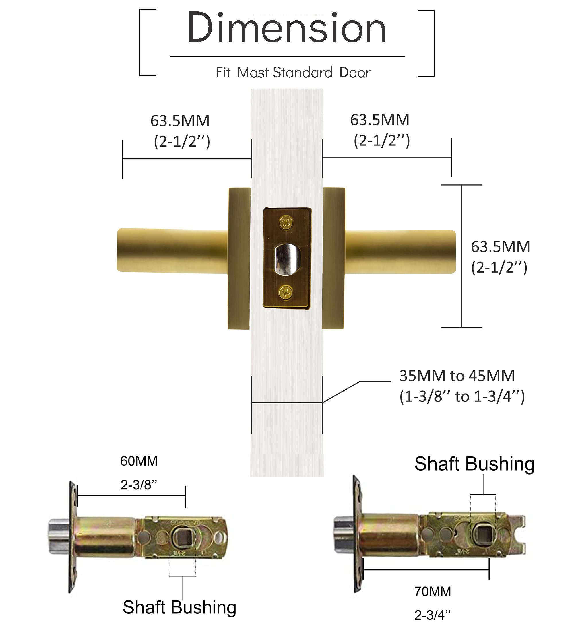 Linkaa Privacy Door Lever Gold Stain Brass Square Shape Door Handles Lever with Lock, Keyless Door Lock, Privacy Function Exterior/Interior Door Handles. (1, Privacy (Keyless Lock))