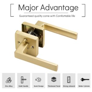 Linkaa Privacy Door Lever Gold Stain Brass Square Shape Door Handles Lever with Lock, Keyless Door Lock, Privacy Function Exterior/Interior Door Handles. (1, Privacy (Keyless Lock))