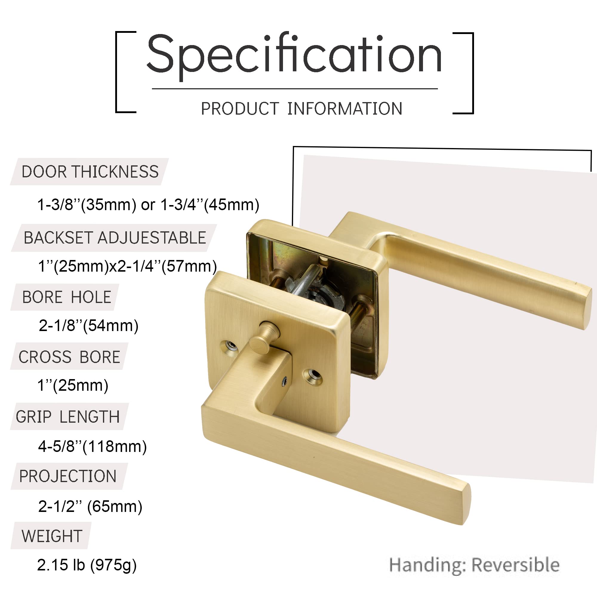 Linkaa Privacy Door Lever Gold Stain Brass Square Shape Door Handles Lever with Lock, Keyless Door Lock, Privacy Function Exterior/Interior Door Handles. (1, Privacy (Keyless Lock))