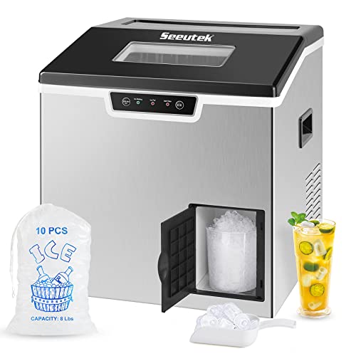 Seeutek 2 in 1 Ice Maker Machine Countertop and Ice Shaver Machine Crushed Ice Maker 18 Cubes/11Mins 44lbs/Day Automatic and Manual Water Filling for Home Office Kitchen and Commercial Use