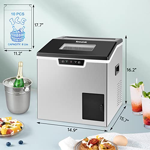 Seeutek 2 in 1 Ice Maker Machine Countertop and Ice Shaver Machine Crushed Ice Maker 18 Cubes/11Mins 44lbs/Day Automatic and Manual Water Filling for Home Office Kitchen and Commercial Use