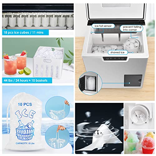 Seeutek 2 in 1 Ice Maker Machine Countertop and Ice Shaver Machine Crushed Ice Maker 18 Cubes/11Mins 44lbs/Day Automatic and Manual Water Filling for Home Office Kitchen and Commercial Use