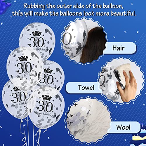 30th Birthday Balloons Decorations, 15 PCS Navy Blue Silver 30th Happy Birthday Balloons for Men Women 30 Anniversary Latex Inflatable Confetti Birthday Party Sign Royal Blue Indoor Outdoor Supplies