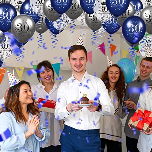 30th Birthday Balloons Decorations, 15 PCS Navy Blue Silver 30th Happy Birthday Balloons for Men Women 30 Anniversary Latex Inflatable Confetti Birthday Party Sign Royal Blue Indoor Outdoor Supplies