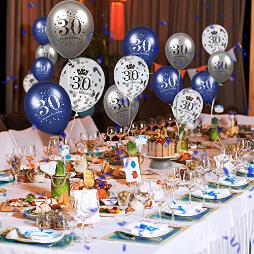 30th Birthday Balloons Decorations, 15 PCS Navy Blue Silver 30th Happy Birthday Balloons for Men Women 30 Anniversary Latex Inflatable Confetti Birthday Party Sign Royal Blue Indoor Outdoor Supplies