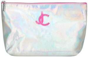 juicy couture women's cosmetics bag - travel makeup and toiletries top zip wedge pouch, size one size, metallic