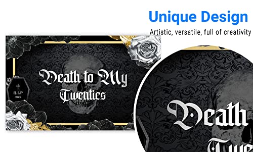 Funnytree Death to My Twenties Theme Backdrop for Thirties Birthday RIP to My 20s Youth Gothic Skull Coffin Black Party Background Decorations Banner Cake Table Photography Studio Props