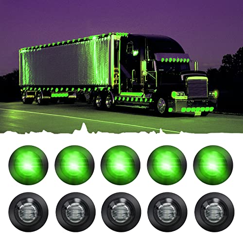 FABOOD F 10PCS Sealed Waterproof Smoked Green 3/4" Mini Round Clearance LED Front Rear Side Indicator Bullet Grommet Marker Bumper Grille Light for Truck RV Car Bus Trailer Pickup Van Caravan Boat