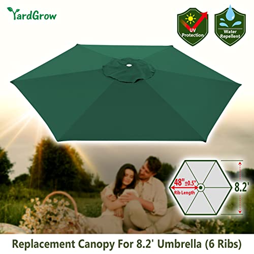 YardGrow 8.2ft 6 Ribs Patio Umbrella Replacement Canopy Market Umbrella Top Fit Outdoor Umbrella Canopy (Canopy Only) (Green)