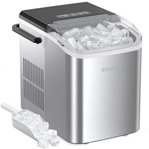 silonn countertop ice maker machine with handle, portable, makes up to 27 lbs. of ice per day, 9 cubes in 7 mins, self-cleaning with ice scoop and basket