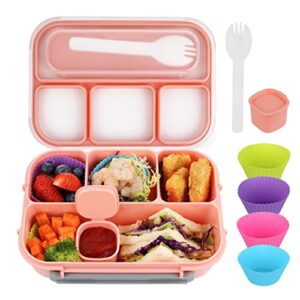 mamix bento lunch box adult lunch box, lunch box kids, lunch containers for adults/kids/students,1300ml-4 compartment bento lunch box (pink)