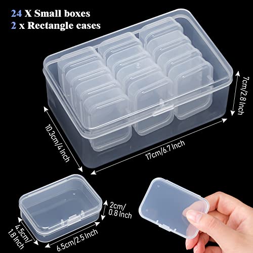 24 Pcs Small Bead Organizer Plastic Bead Storage Containers Clear Plastic Storage Case Craft Containers with 2 Pcs Hinged Lid Clear Craft Cases (6.69 x 4.06 x 2.76 Inch, 2.56 x 1.77 x 0.79 Inch)