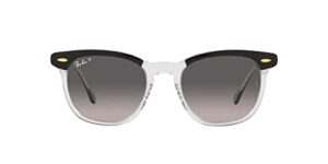 ray-ban rb2298f hawkeye low bridge fit square sunglasses, black on transparent/grey gradient polarized, 54 mm
