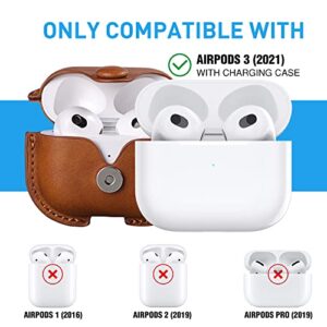 Airpods 3 Case Leather, Maxjoy for Airpods 3rd Case Cover 2021 AirPod Gen 3 Protective Cover with Keychain Compatible with Apple Airpods Generation 3rd 2021 (Front LED Visible), Brown